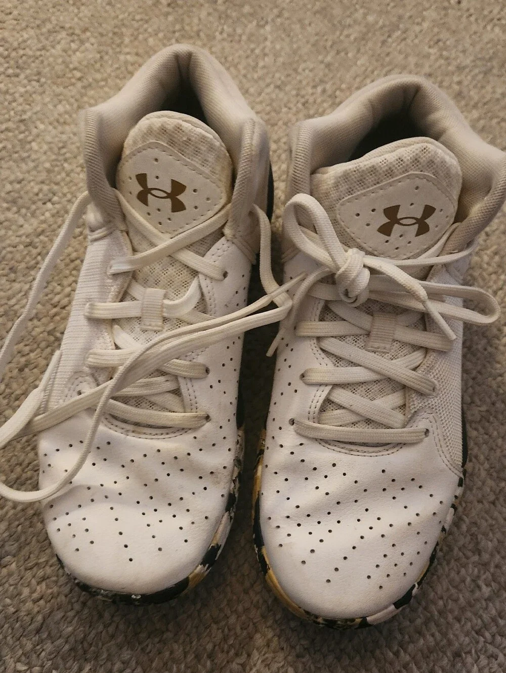 Under Armour Kids White Sneakers with Gold Logo